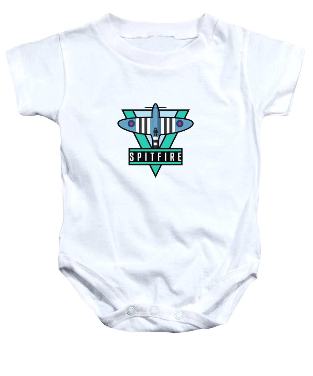 Aircraft Baby Onesie featuring the digital art Spitfire WWII Fighter Aircraft - Recon Blue by Organic Synthesis