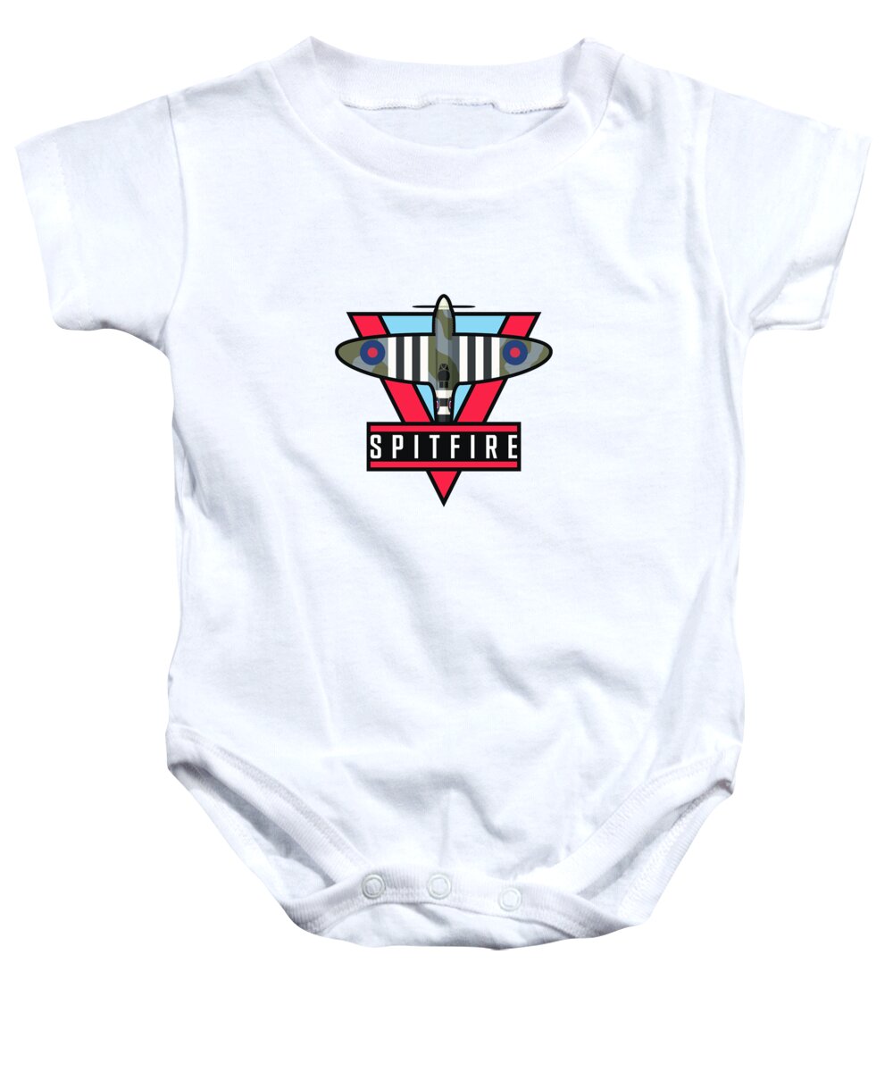 Aircraft Baby Onesie featuring the digital art Spitfire WWII Fighter Aircraft - Grey by Organic Synthesis