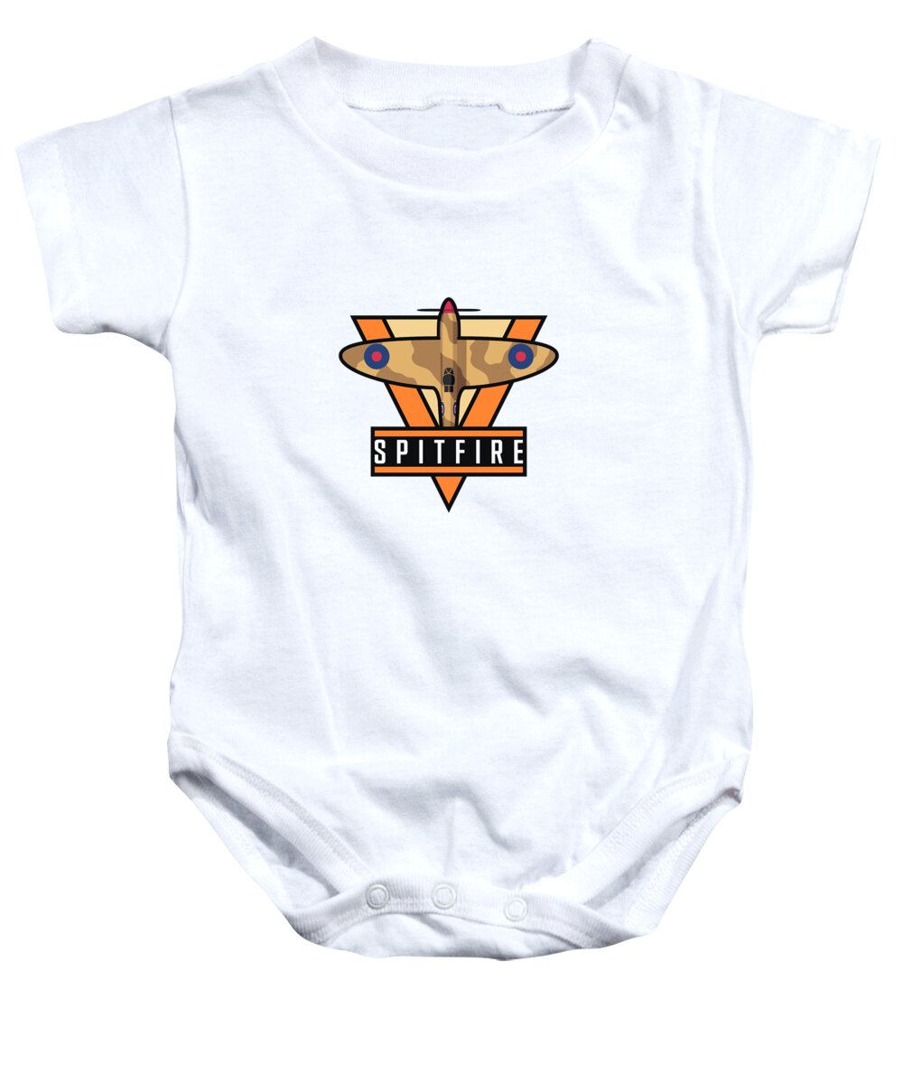 Aircraft Baby Onesie featuring the digital art Spitfire WWII Fighter Aircraft - Desert Tropical by Organic Synthesis
