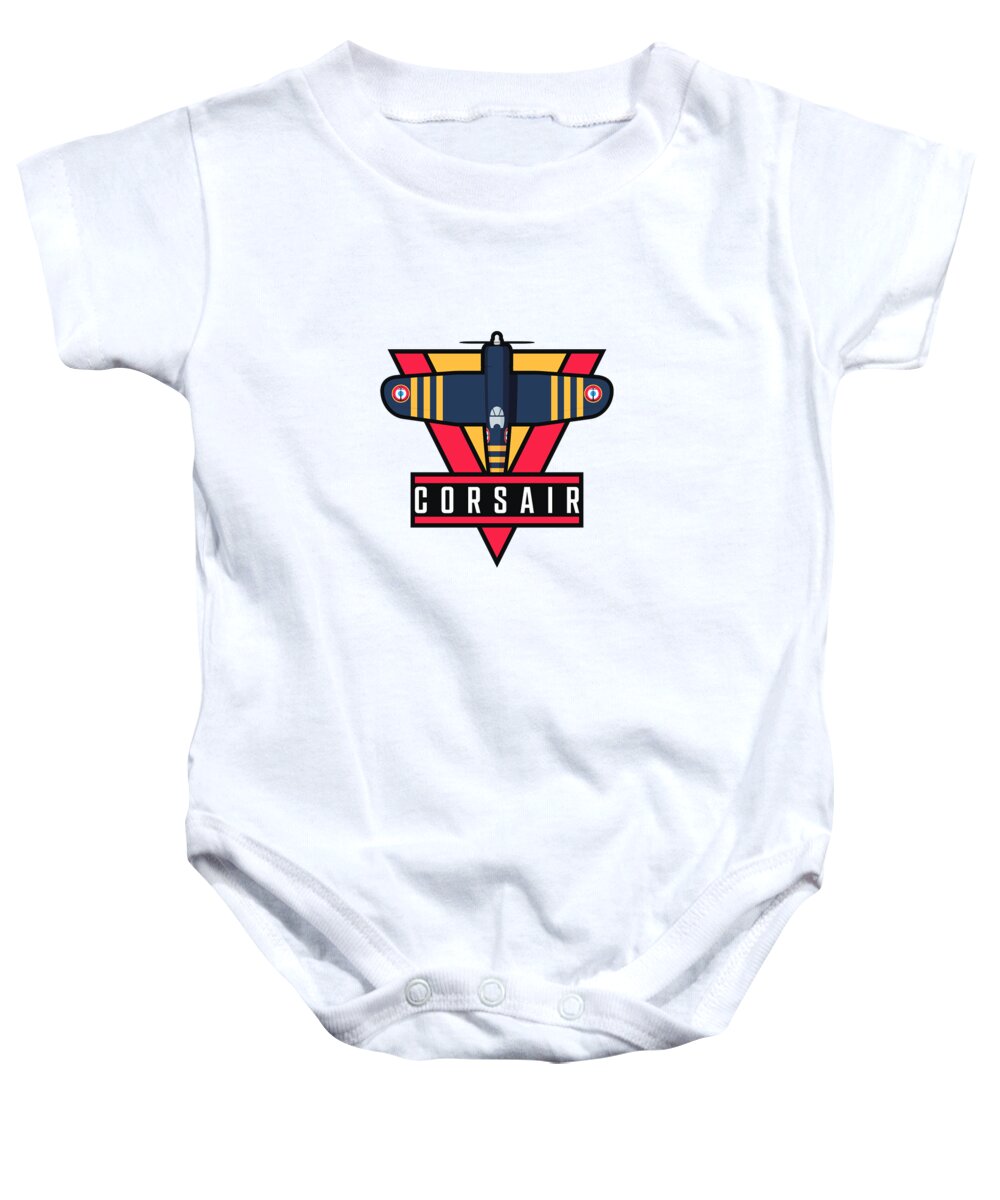 Aircraft Baby Onesie featuring the digital art F4U Corsair WWII Fighter Aircraft - French by Organic Synthesis
