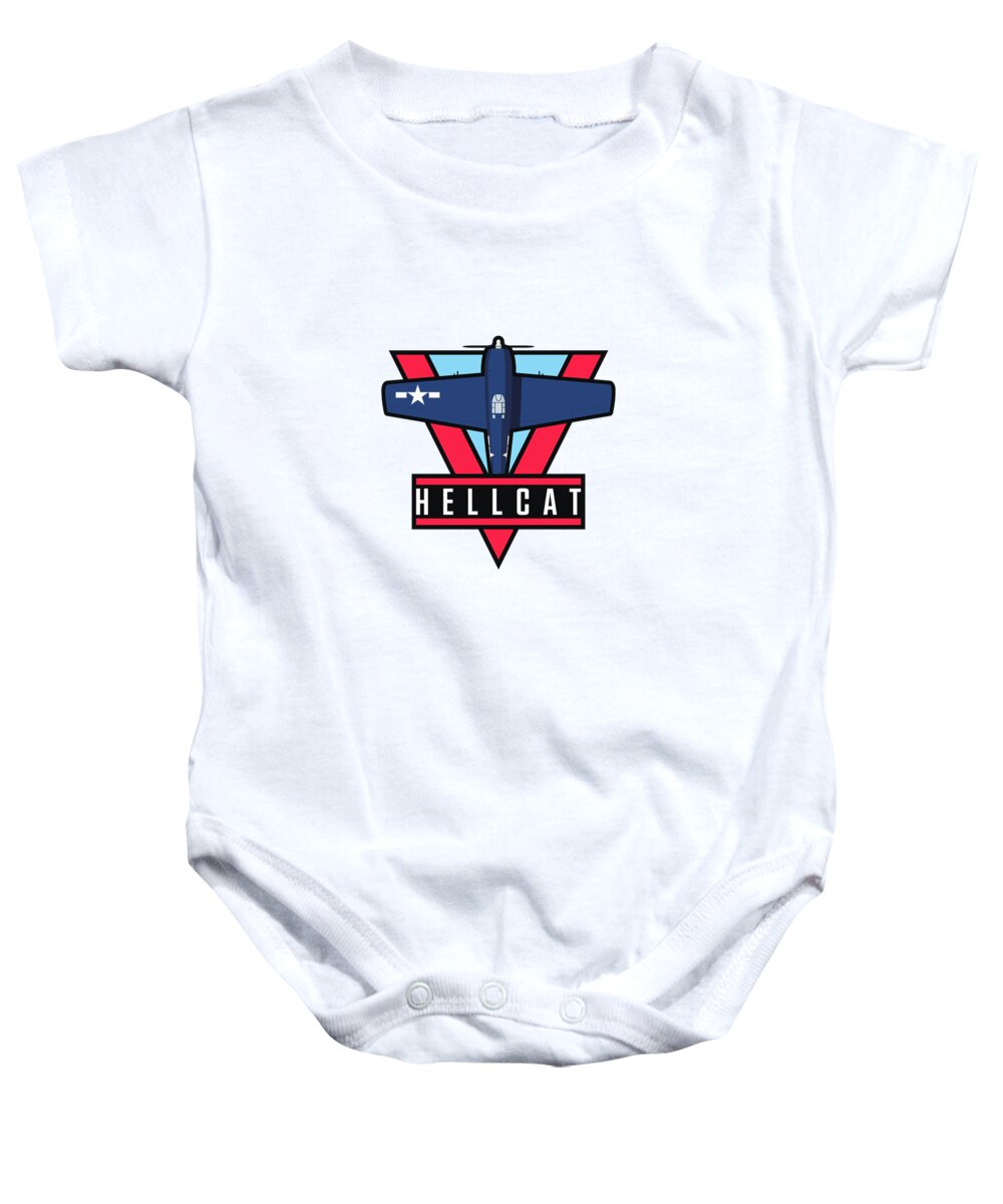 Fighter Baby Onesie featuring the digital art F6F Hellcat WWII Fighter Aircraft - Blue by Organic Synthesis