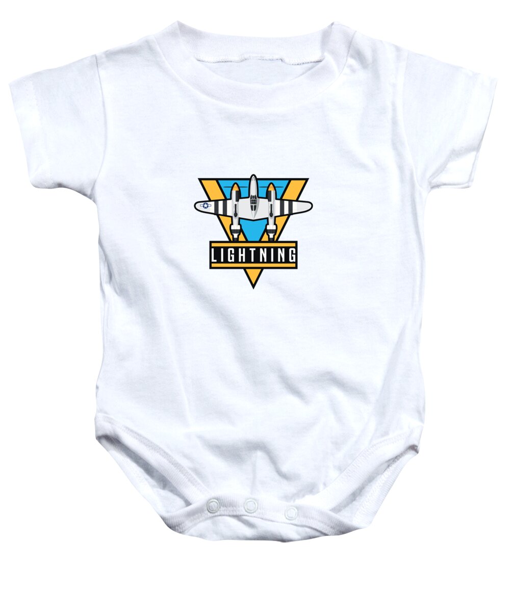 Aircraft Baby Onesie featuring the digital art P-38 Lightning WWII Fighter Aircraft - Silver by Organic Synthesis