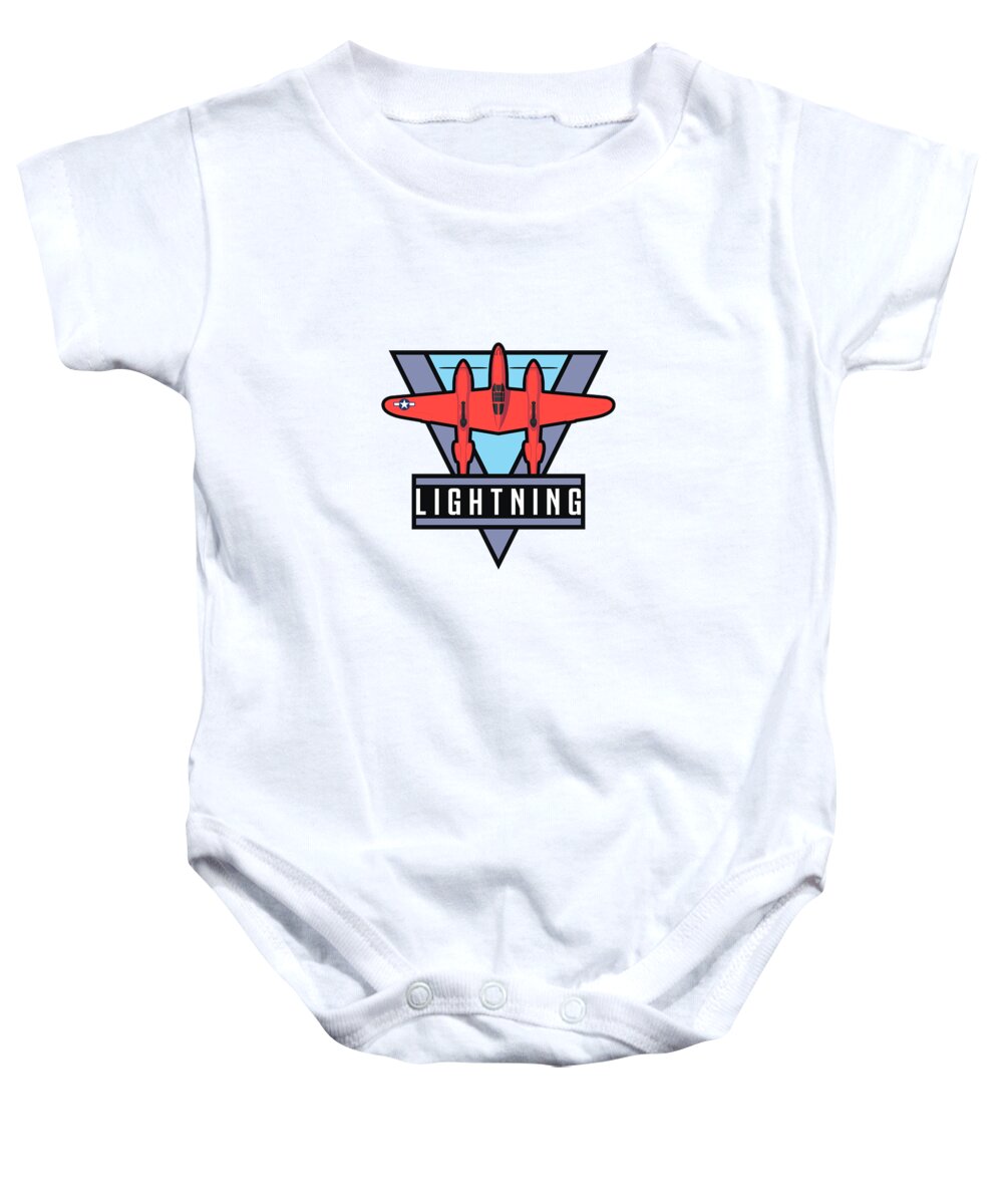 Aircraft Baby Onesie featuring the digital art P-38 Lightning WWII Fighter Aircraft - Red by Organic Synthesis