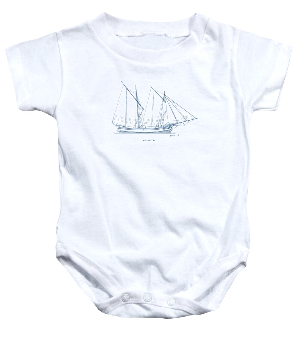 Nautical Decor Baby Onesie featuring the drawing Bratsera - traditional Greek sailing boat by Panagiotis Mastrantonional Greek sailing boats
