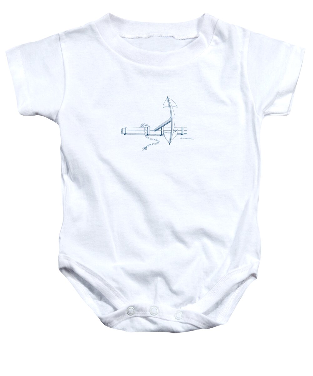 Sailing Vessels Baby Onesie featuring the drawing Anchor with wooden stock by Panagiotis Mastrantonis