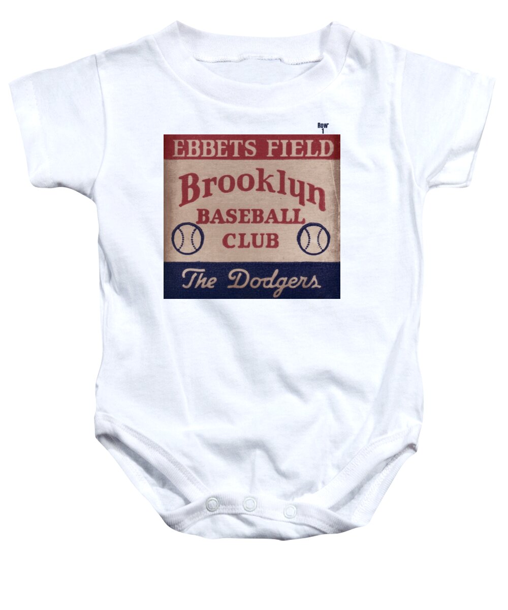 Brooklyn Baby Onesie featuring the mixed media 1939 Ebbets Field Brooklyn Dodgers Art by Row One Brand