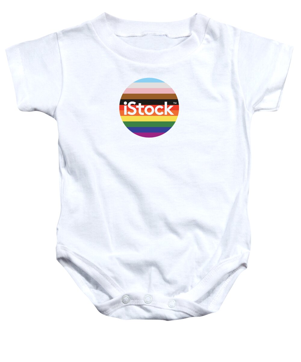 Istock Baby Onesie featuring the digital art iStock Logo Pride Circle by Getty Images