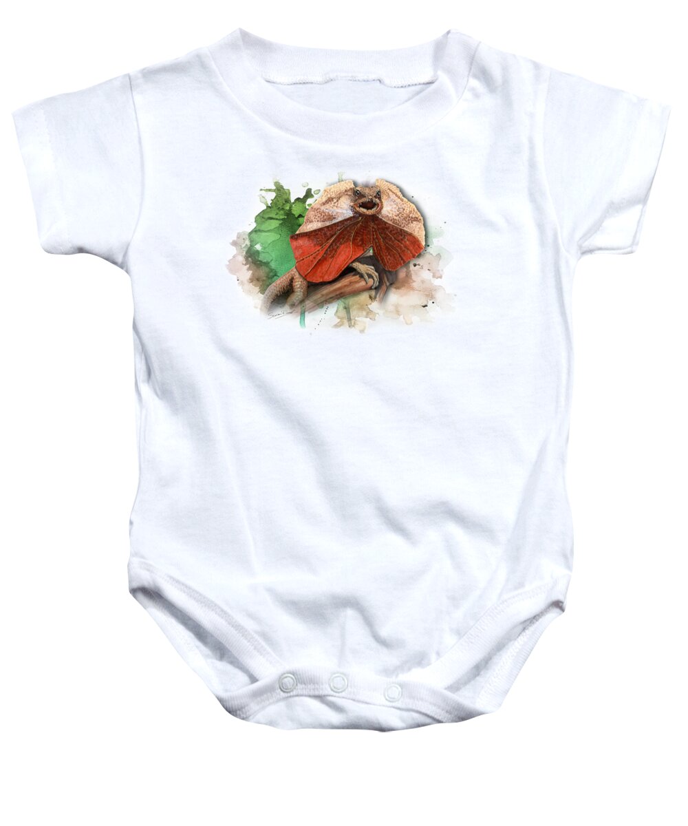 Art Baby Onesie featuring the painting Australian Frilled Necked Lizard by Simon Read