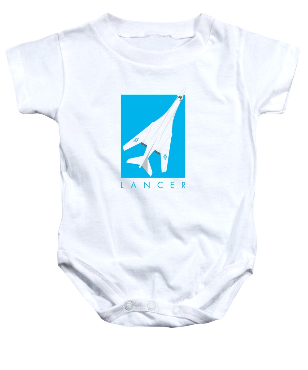 Aircraft Baby Onesie featuring the digital art B-1 Lancer Jet Bomber - Cyan by Organic Synthesis