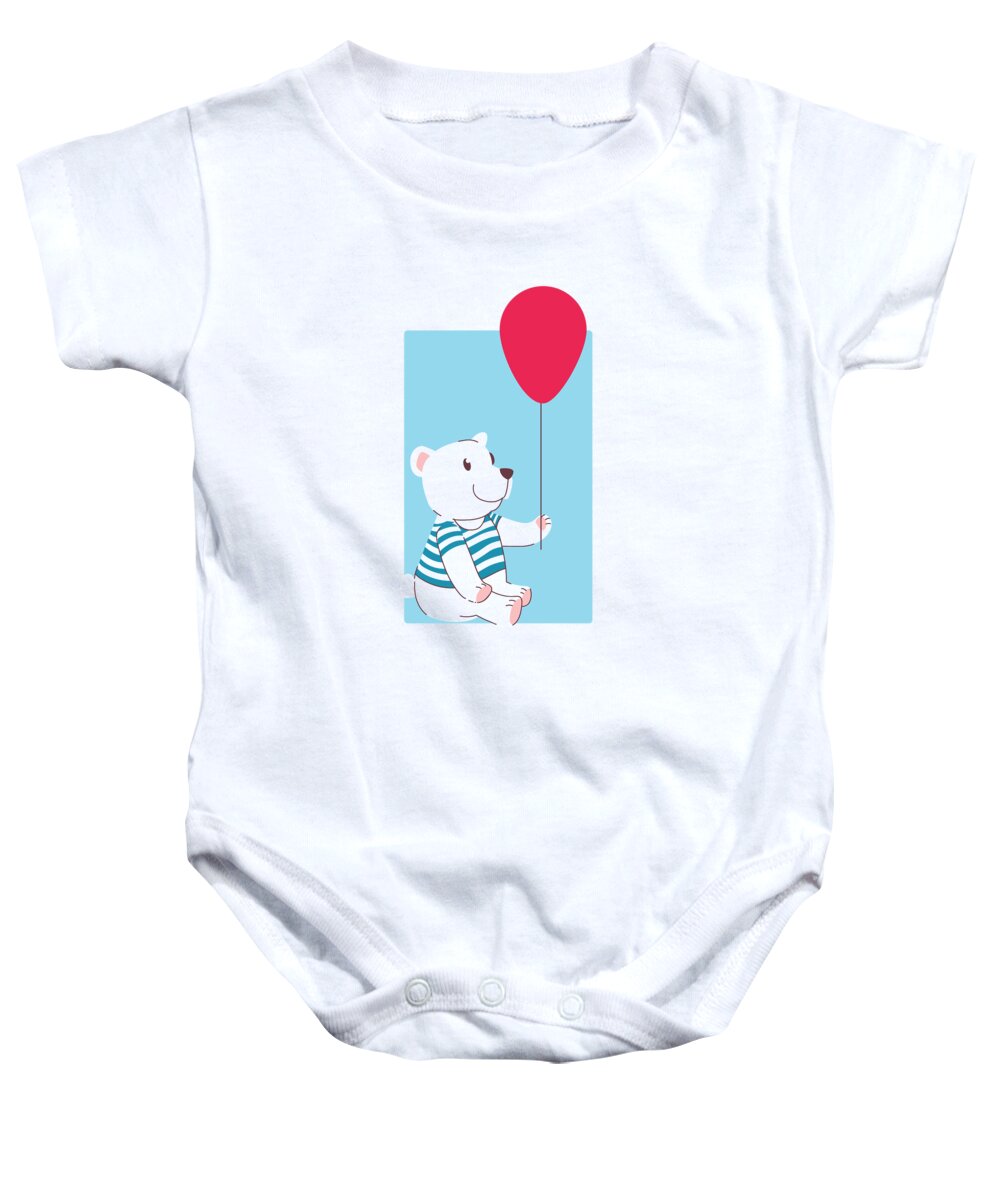 Adorable Baby Onesie featuring the digital art Baby Polar Bear Holding a Balloon by Jacob Zelazny