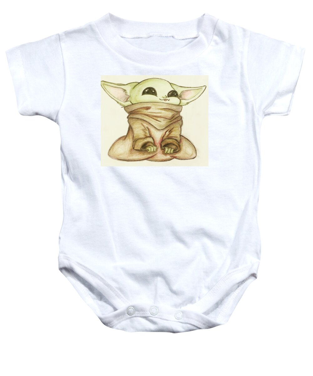 Baby Baby Onesie featuring the drawing Baby Yoda by Tejay Nichols