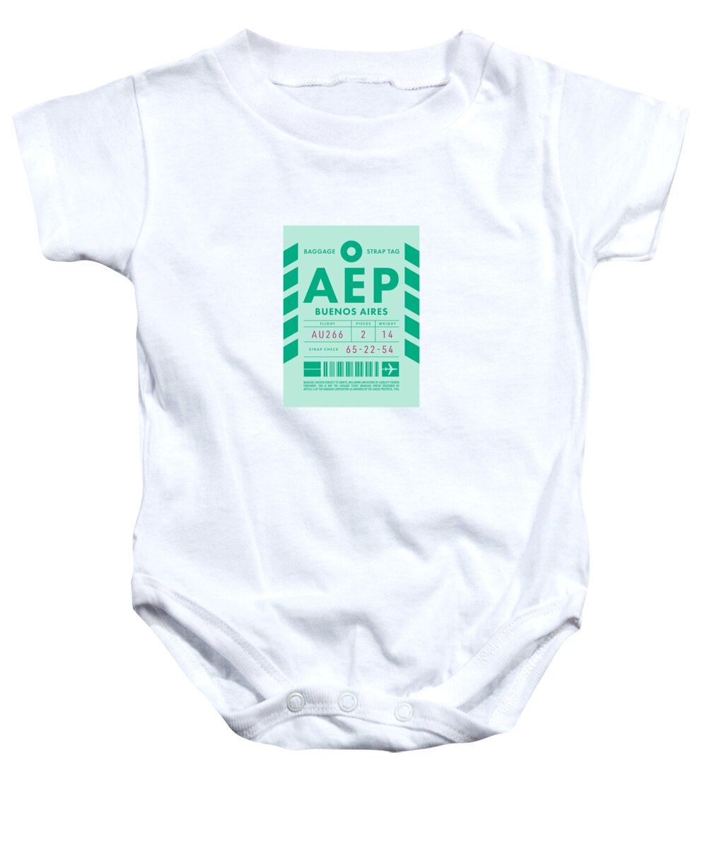 Airline Baby Onesie featuring the digital art Baggage Tag D - AEP Buenos Aires Argentina by Organic Synthesis