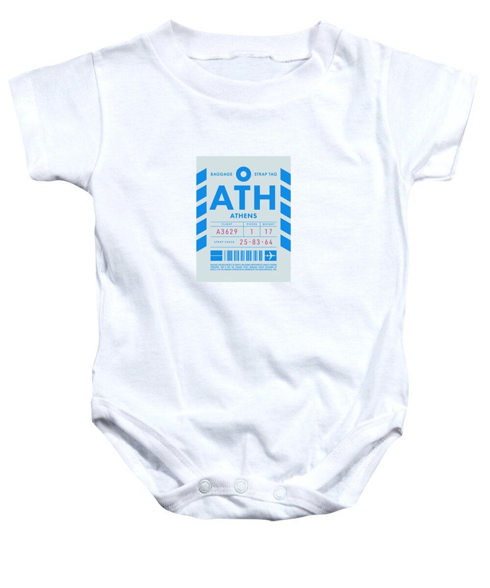 Airline Baby Onesie featuring the digital art Baggage Tag D - ATH Athens Greece by Organic Synthesis