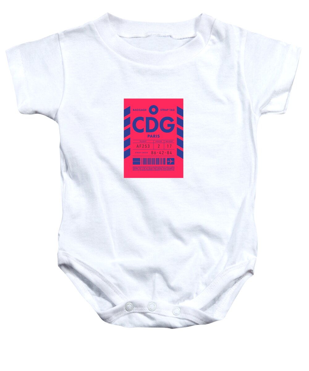 Airline Baby Onesie featuring the digital art Baggage Tag D - CDG Paris France by Organic Synthesis