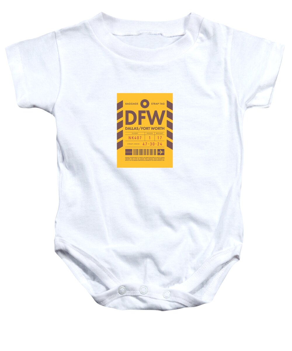 Airline Baby Onesie featuring the digital art Baggage Tag D - DFW Dallas Fort Worth USA by Organic Synthesis