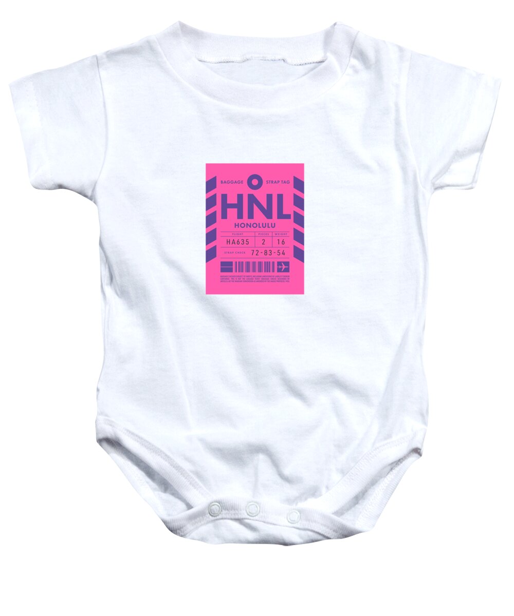 Airline Baby Onesie featuring the digital art Baggage Tag D - HNL Honolulu Hawaii USA by Organic Synthesis