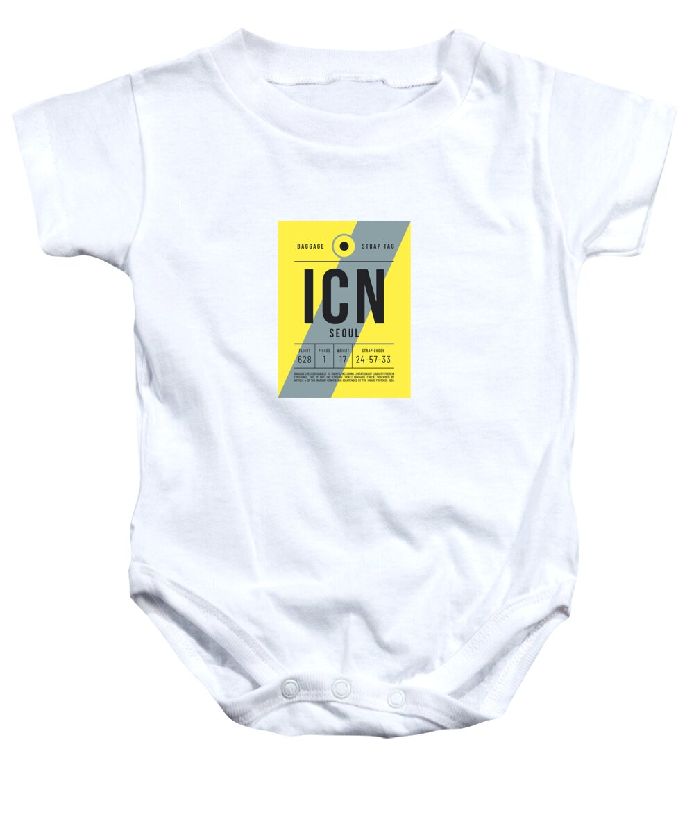 Airline Baby Onesie featuring the digital art Baggage Tag D - ICN Seoul South Korea by Organic Synthesis