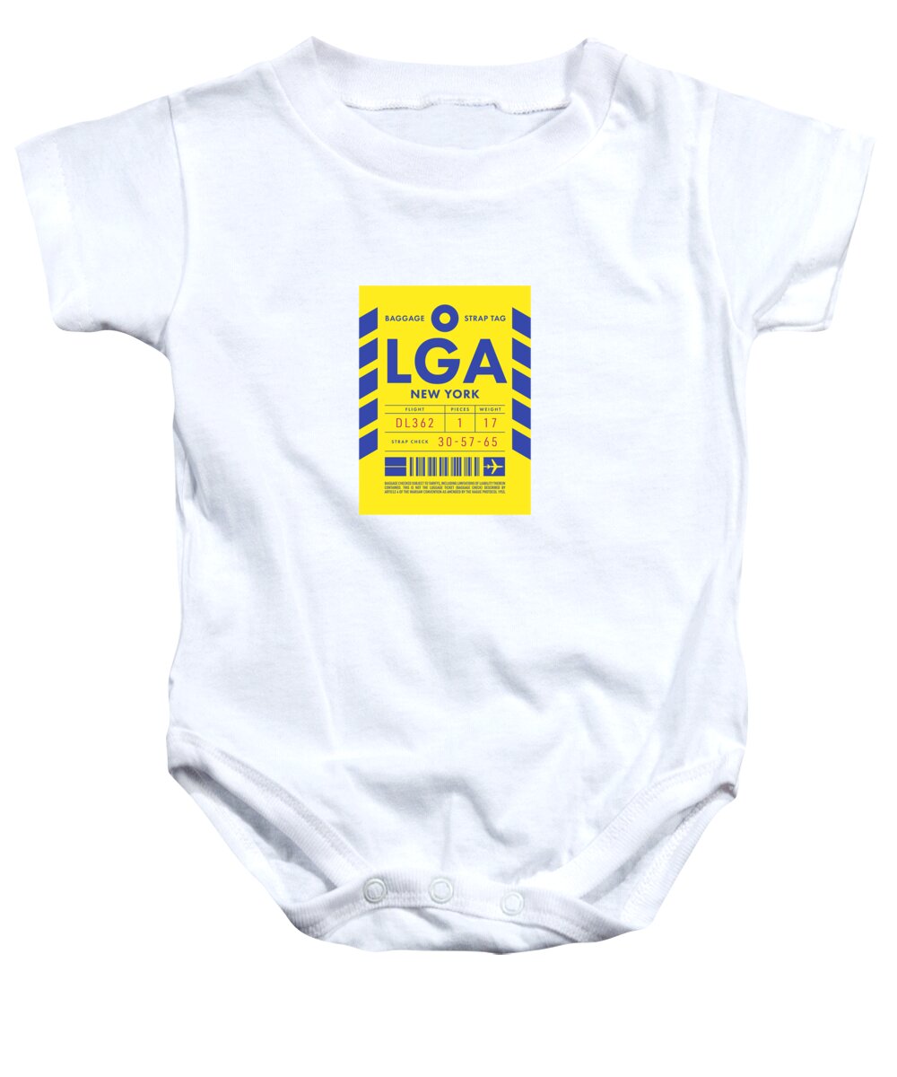 Airline Baby Onesie featuring the digital art Baggage Tag D - LGA New York USA by Organic Synthesis