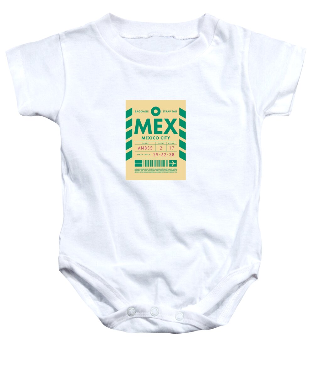 Airline Baby Onesie featuring the digital art Baggage Tag D - MEX Mexico City by Organic Synthesis