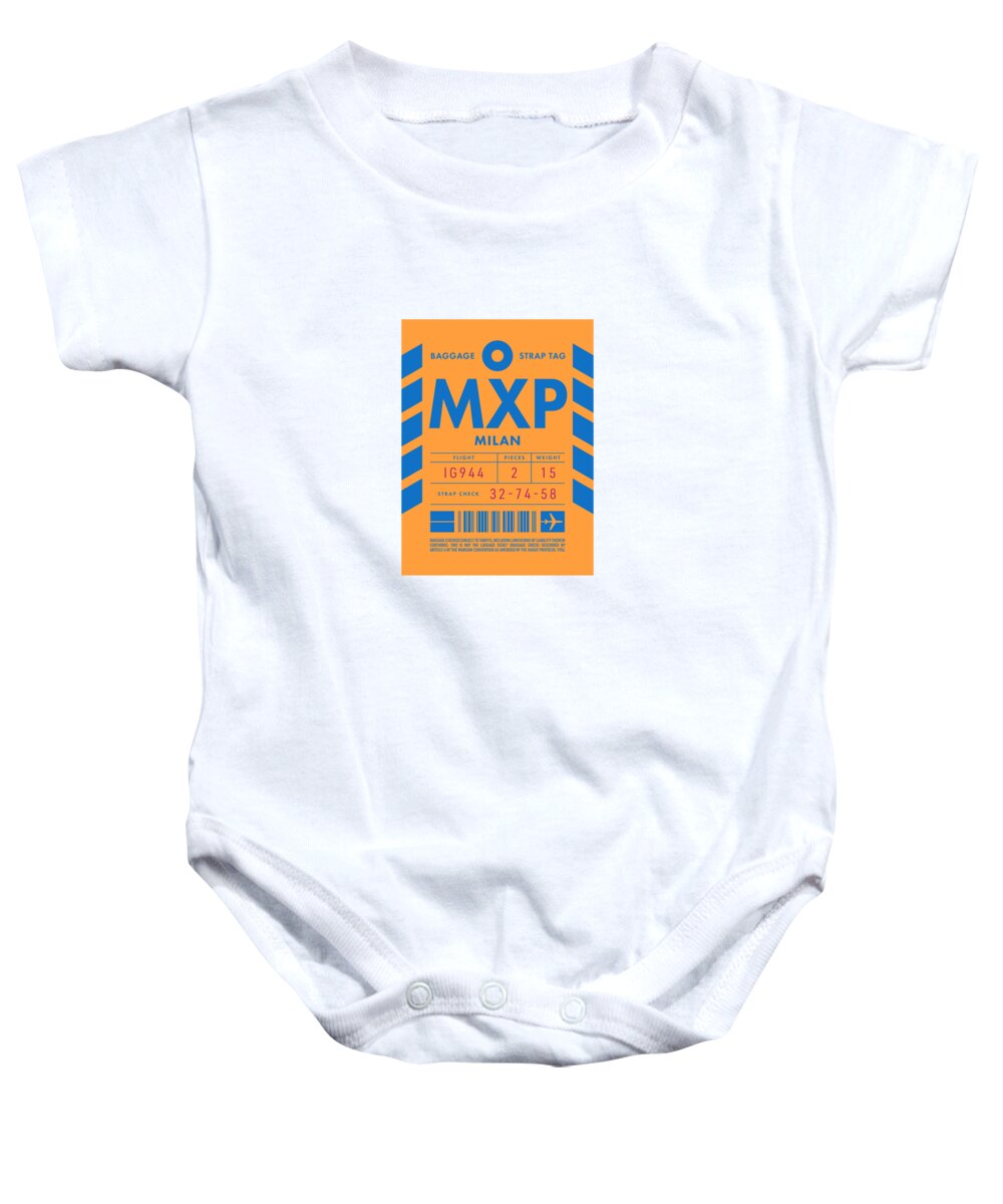 Airline Baby Onesie featuring the digital art Baggage Tag D - MXP Milan Italy by Organic Synthesis