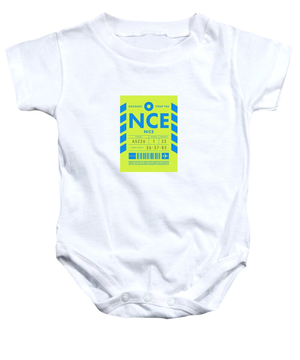 Airline Baby Onesie featuring the digital art Baggage Tag D - NCE Nice France by Organic Synthesis