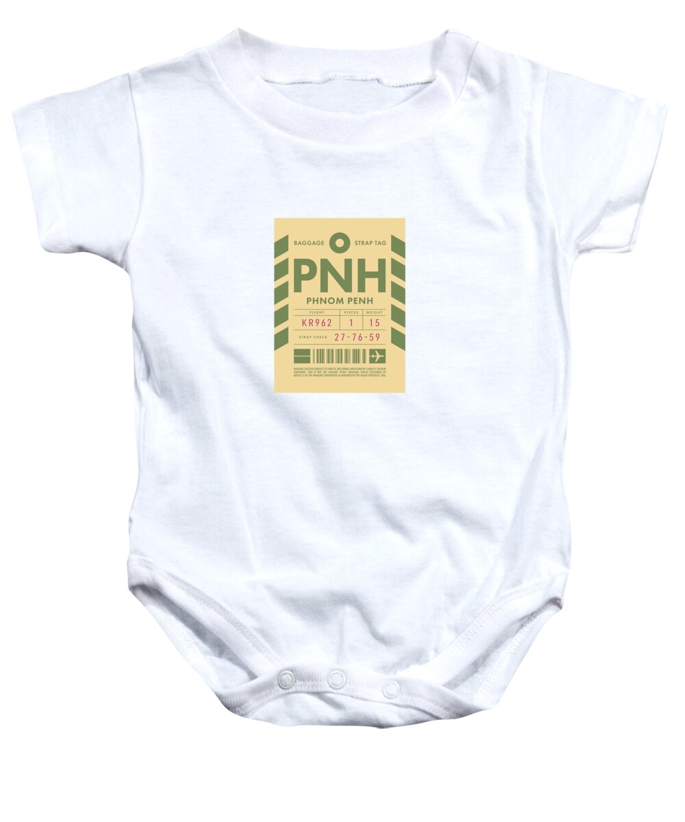 Airline Baby Onesie featuring the digital art Baggage Tag D - PNH Phnom Penh Cambodia by Organic Synthesis