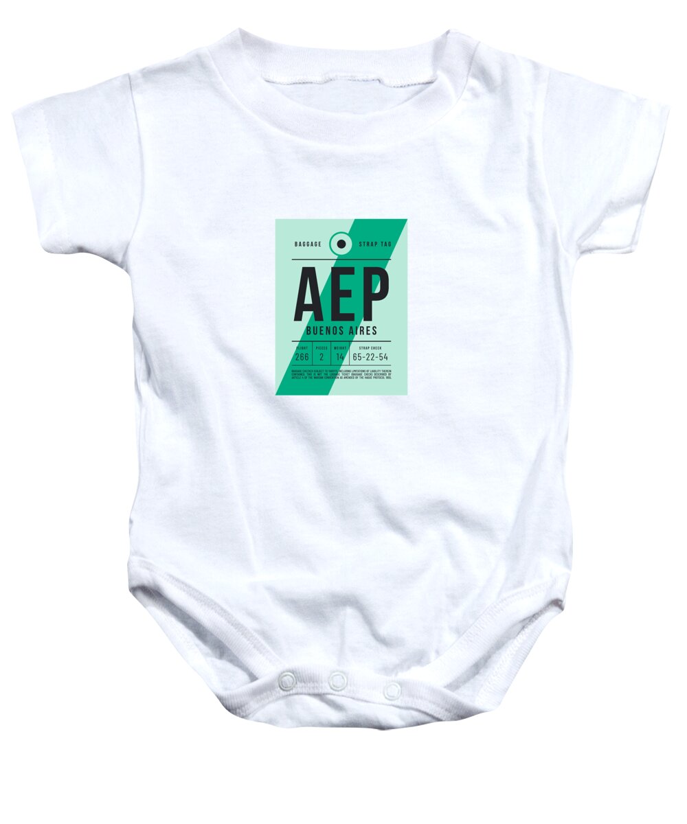 Airline Baby Onesie featuring the digital art Baggage Tag E - AEP Buenos Aires Argentina by Organic Synthesis