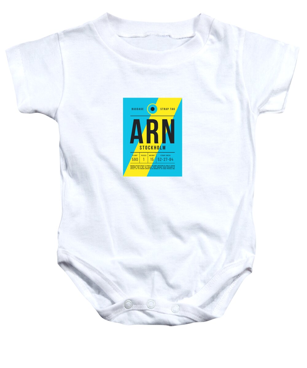 Airline Baby Onesie featuring the digital art Baggage Tag E - ARN Stockholm Sweden by Organic Synthesis