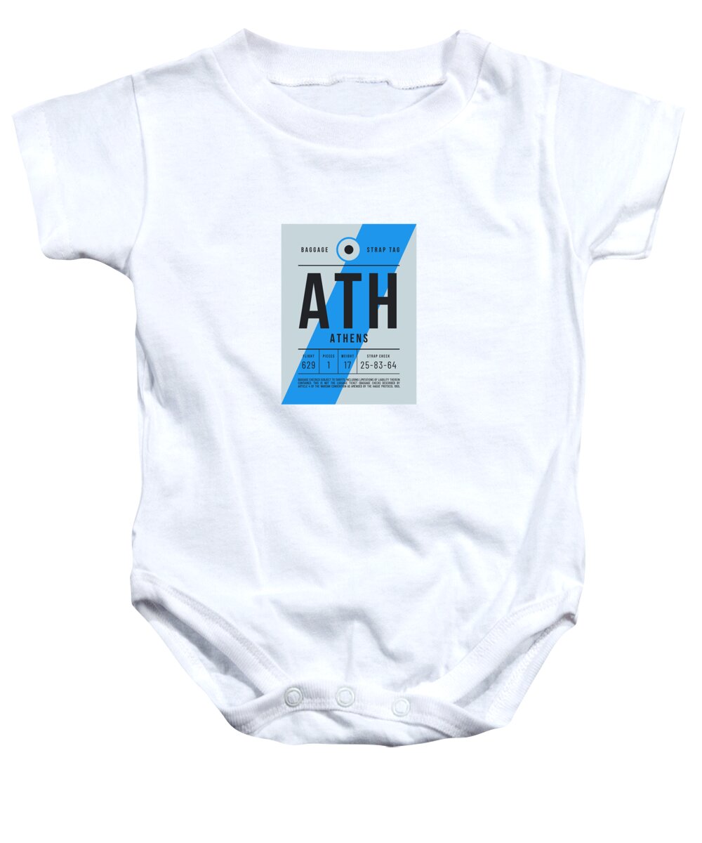 Airline Baby Onesie featuring the digital art Baggage Tag E - ATH Athens Greece by Organic Synthesis