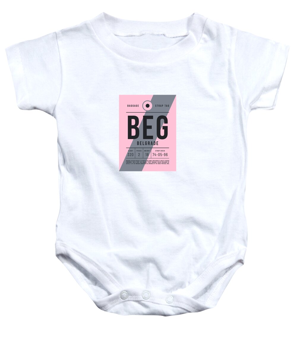 Airline Baby Onesie featuring the digital art Baggage Tag E - BEG Belgrade Serbia by Organic Synthesis