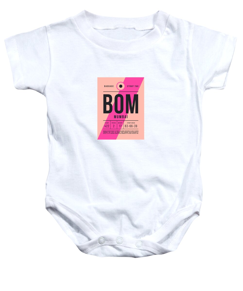 Airline Baby Onesie featuring the digital art Baggage Tag E - BOM Mumbai India by Organic Synthesis
