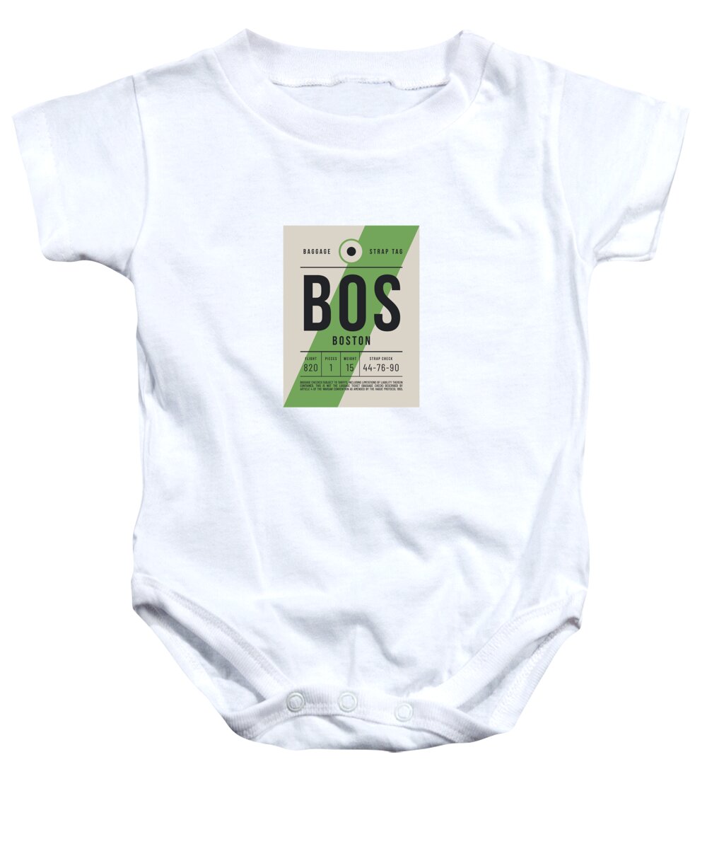 Airline Baby Onesie featuring the digital art Baggage Tag E - BOS Boston USA by Organic Synthesis