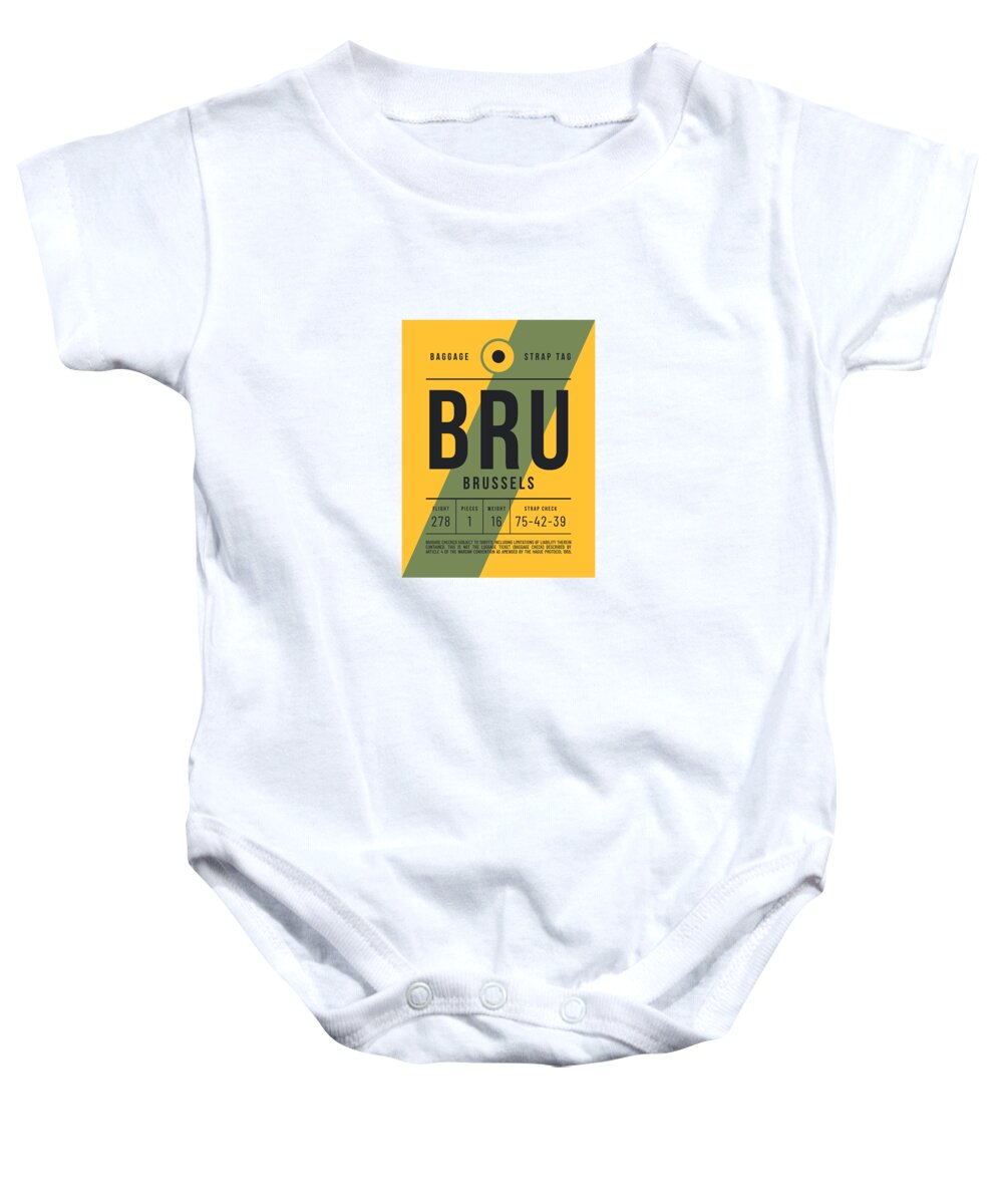 Airline Baby Onesie featuring the digital art Baggage Tag E - BRU Brussels Belgium by Organic Synthesis