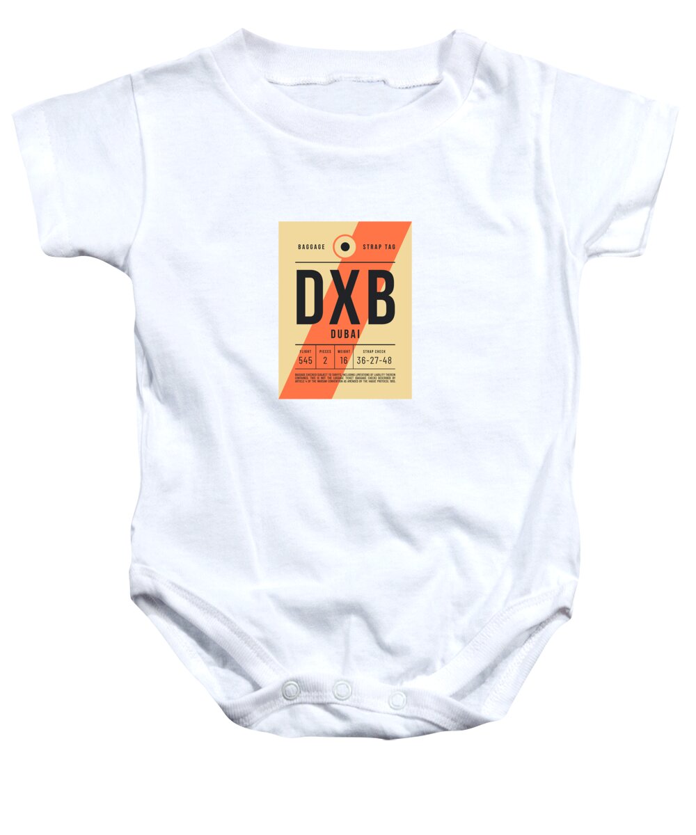 Airline Baby Onesie featuring the digital art Baggage Tag E - DXB Dubai UAE by Organic Synthesis