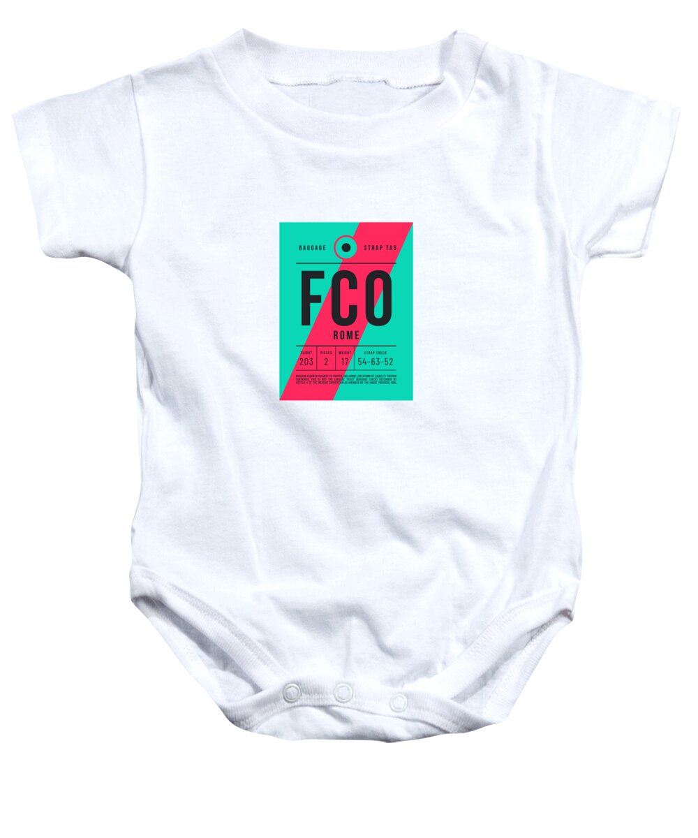 Airline Baby Onesie featuring the digital art Baggage Tag E - FCO Rome Italy by Organic Synthesis