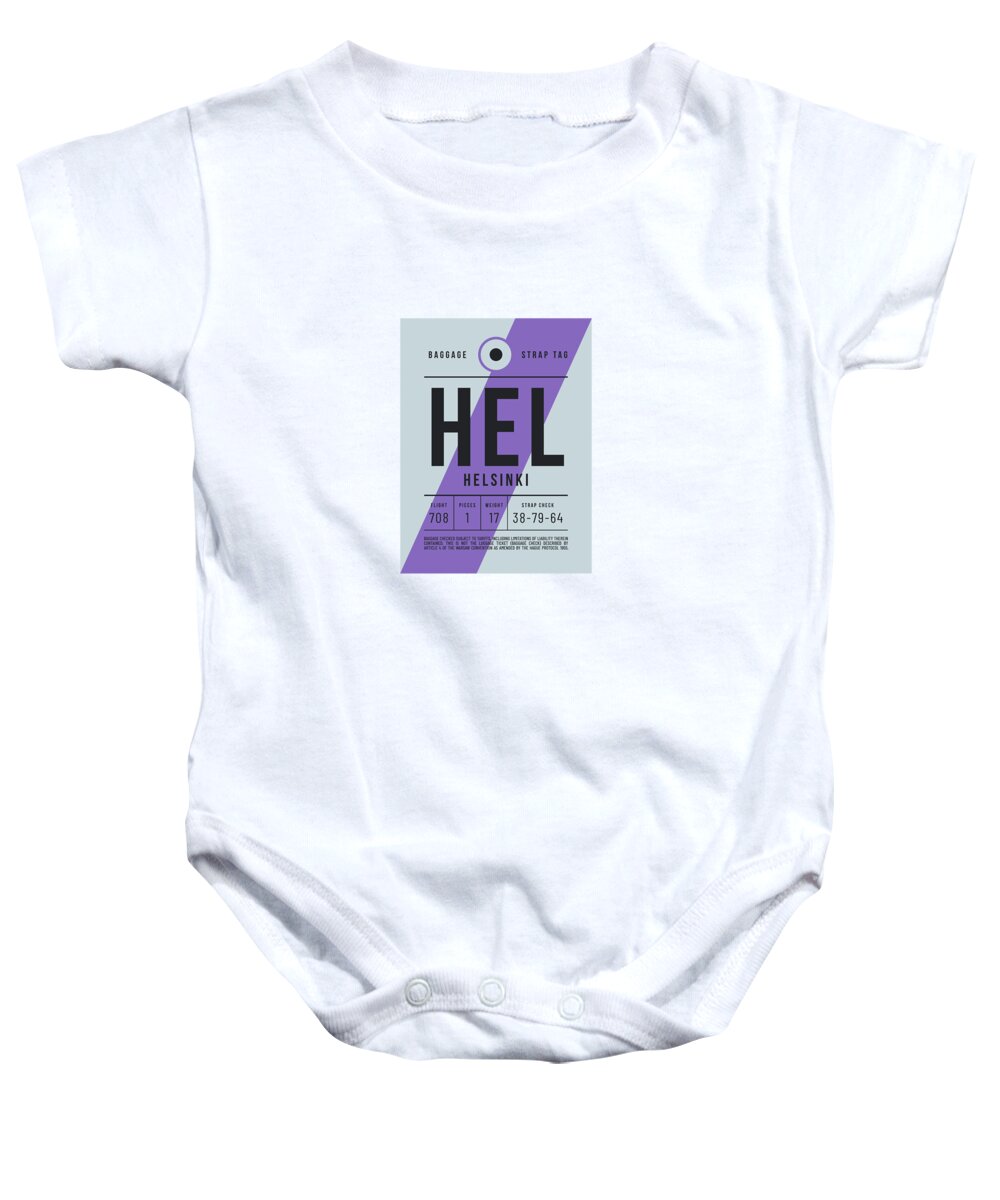 Airline Baby Onesie featuring the digital art Baggage Tag E - HEL Helsinki Finland by Organic Synthesis