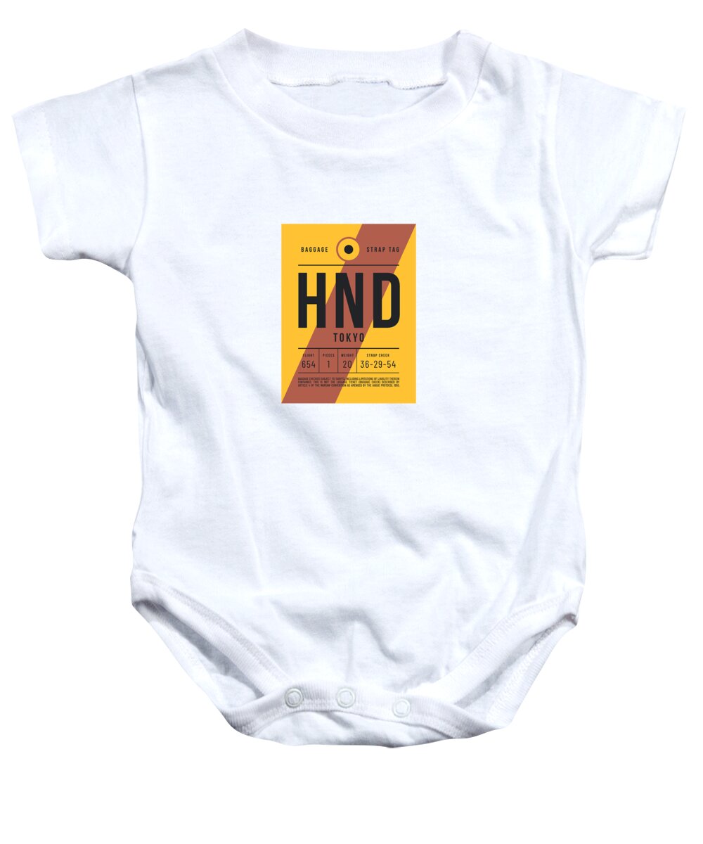 Airline Baby Onesie featuring the digital art Baggage Tag E - HND Tokyo Japan by Organic Synthesis