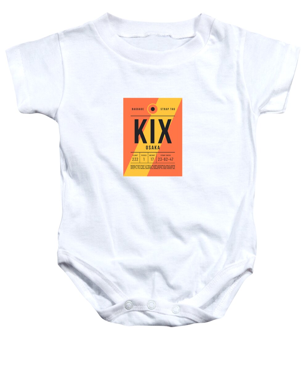 Airline Baby Onesie featuring the digital art Baggage Tag E - KIX Osaka Japan by Organic Synthesis