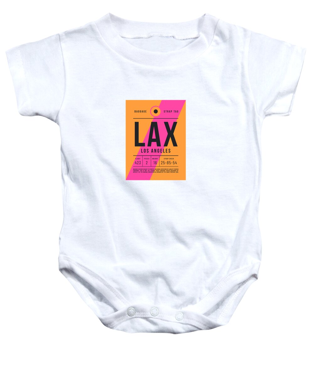 Airline Baby Onesie featuring the digital art Baggage Tag E - LAX Los Angeles USA by Organic Synthesis