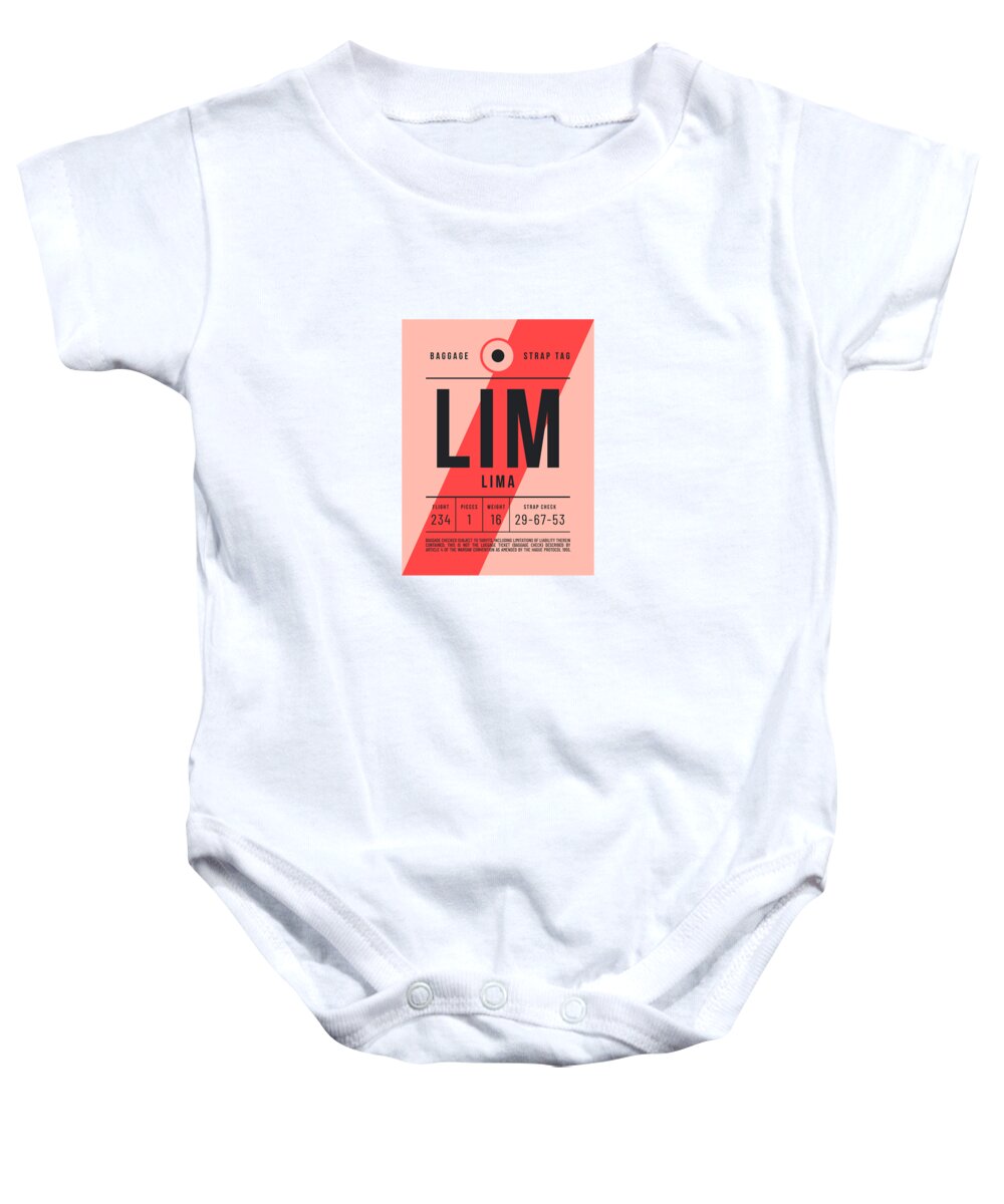 Airline Baby Onesie featuring the digital art Baggage Tag E - LIM Lima Peru by Organic Synthesis