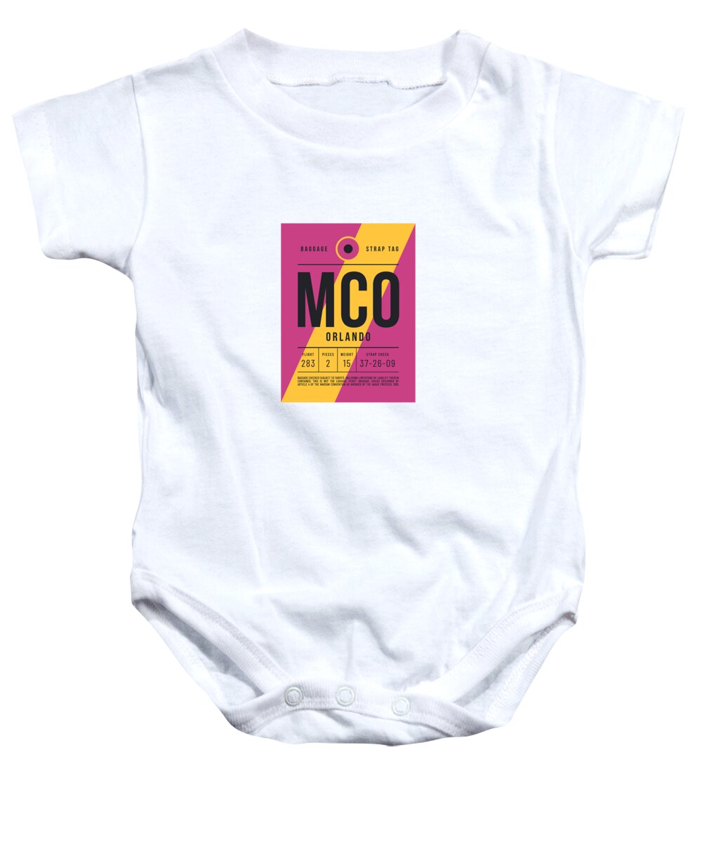 Airline Baby Onesie featuring the digital art Baggage Tag E - MCO Orlando USA by Organic Synthesis
