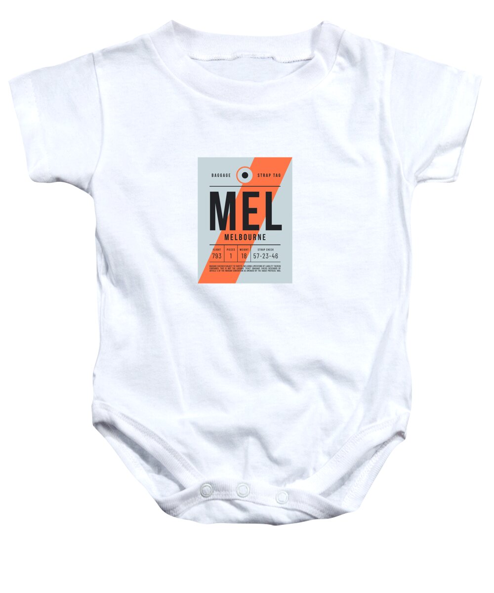 Airline Baby Onesie featuring the digital art Baggage Tag E - MEL Melbourne Australia by Organic Synthesis