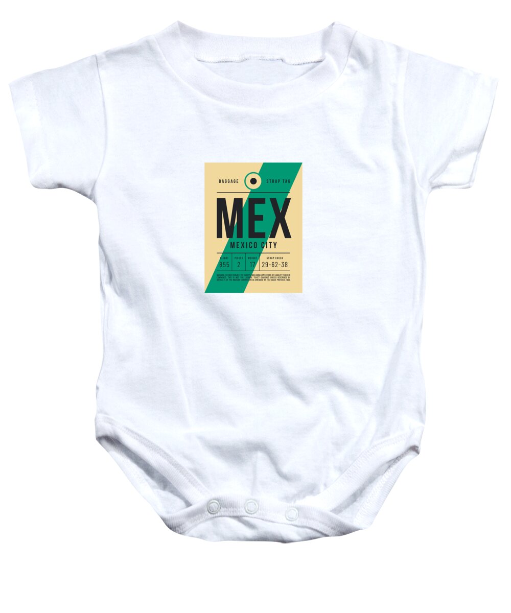 Airline Baby Onesie featuring the digital art Baggage Tag E - MEX Mexico City by Organic Synthesis