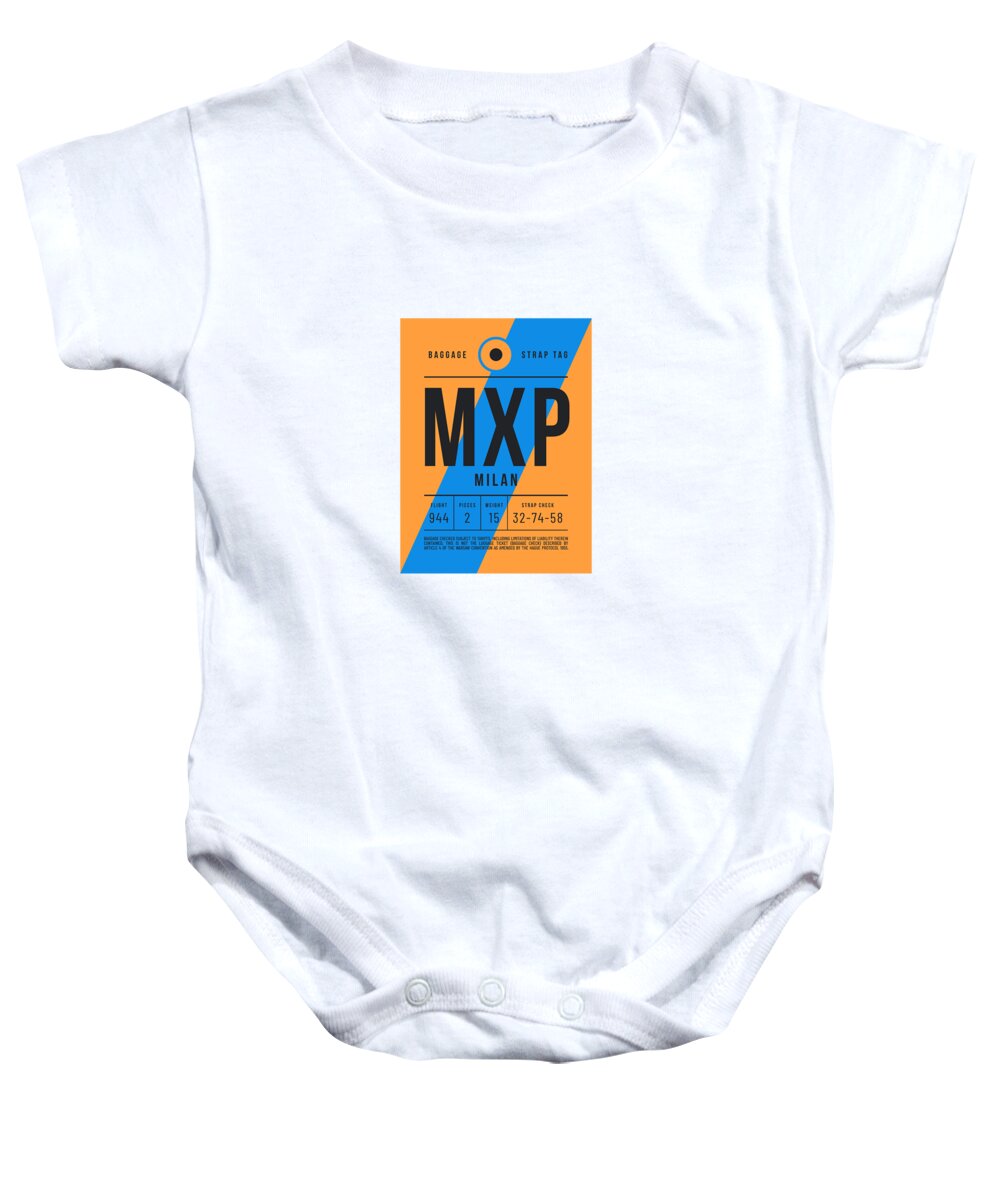 Airline Baby Onesie featuring the digital art Baggage Tag E - MXP Milan Italy by Organic Synthesis