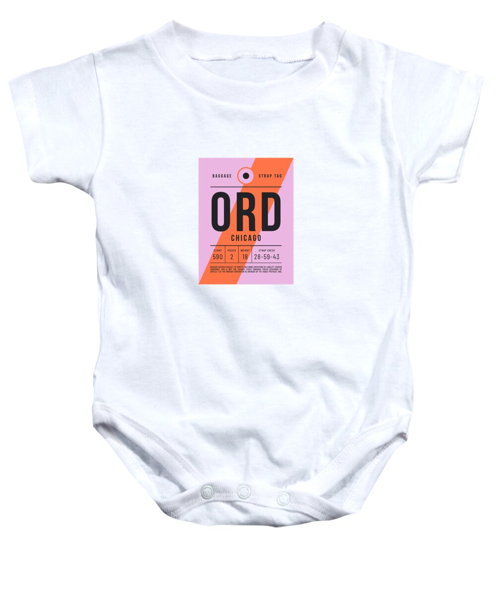 Airline Baby Onesie featuring the digital art Baggage Tag E - ORD Chicago USA by Organic Synthesis