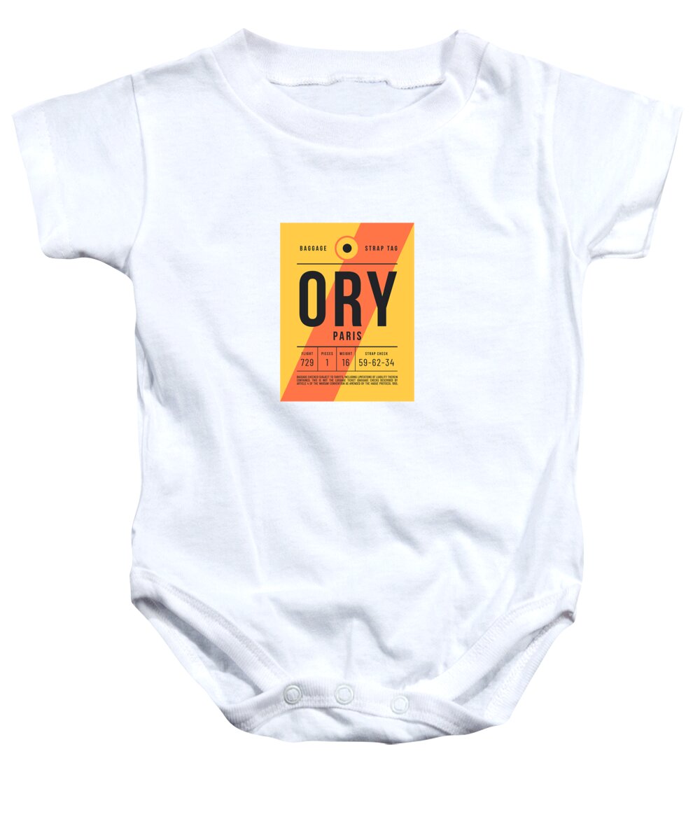 Airline Baby Onesie featuring the digital art Baggage Tag E - ORY Paris France by Organic Synthesis