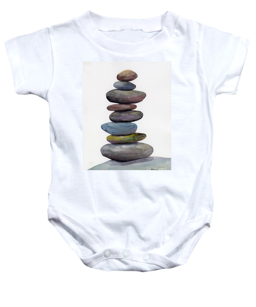 Cairn Baby Onesie featuring the painting Balanced Rocks by Hailey E Herrera
