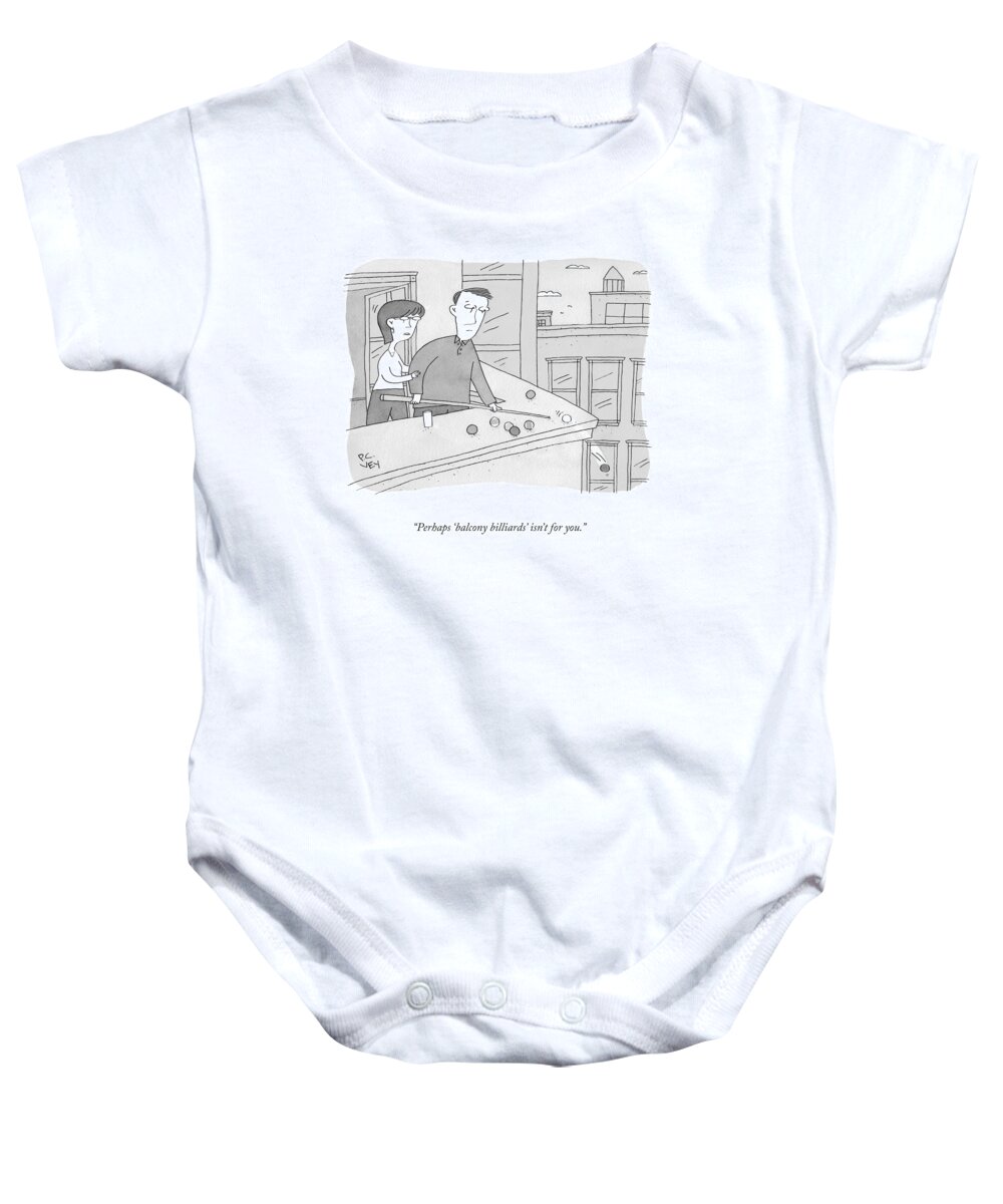 A24564 Baby Onesie featuring the drawing Balcony Billiards by Peter C Vey