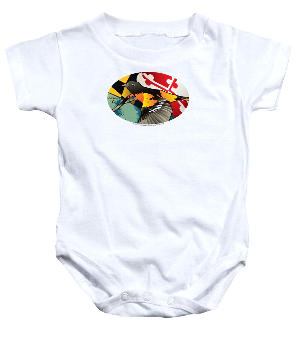 Orioles Baby Onesie featuring the digital art Baltimore Oriole Maryland Oval by Joe Barsin