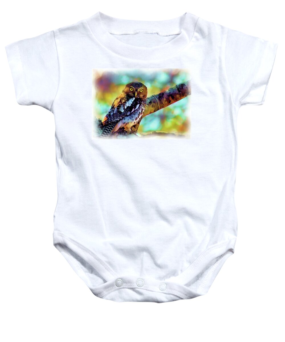 Owl Baby Onesie featuring the painting Barred Owlet  by Joel Smith